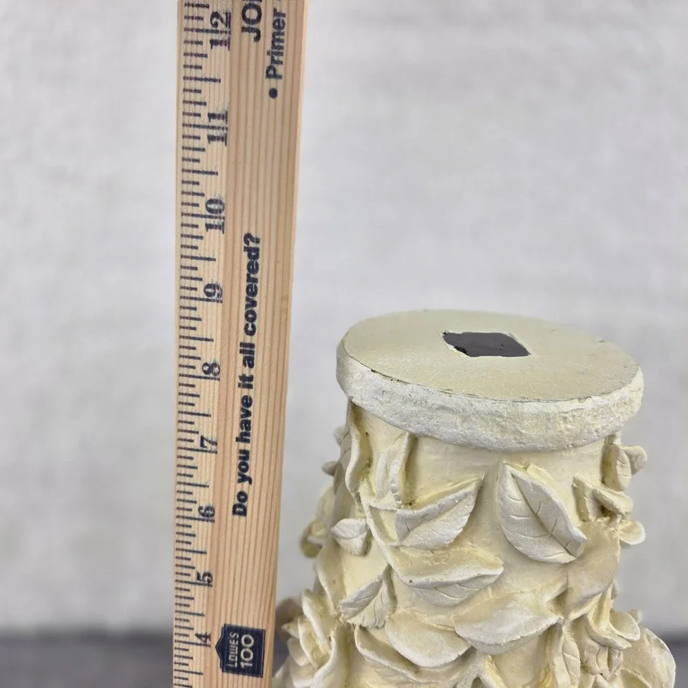 Vintage Style Cream Rose Relief Resin Vase Ornate Floral Scalloped Rim Decor